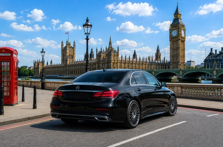 Mercedes-Benz E-Class executive chauffeur car rear exterior